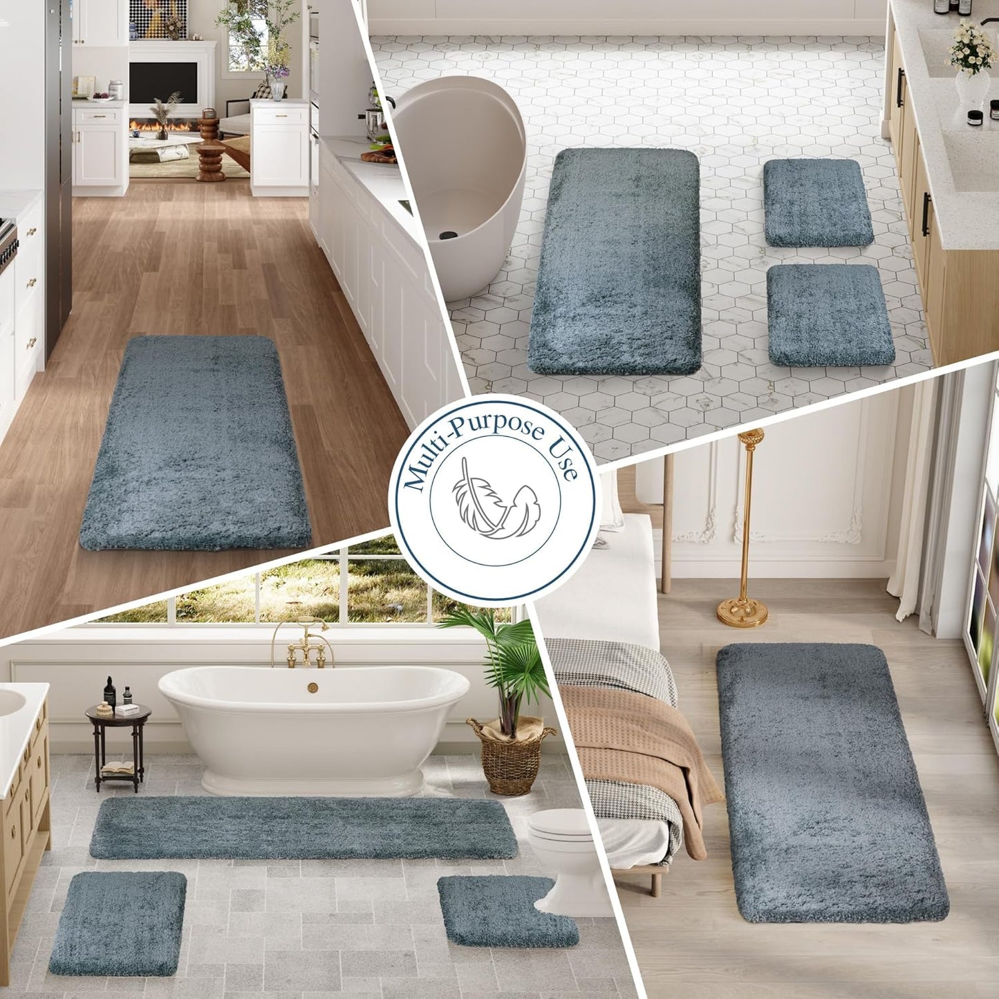 Walensee Large Bathroom Rug (24 x 36, Slate) Extra Soft and Absorbent Shaggy Bath Mat Machine Washable Microfiber Non Slip Luxury Floor Mat