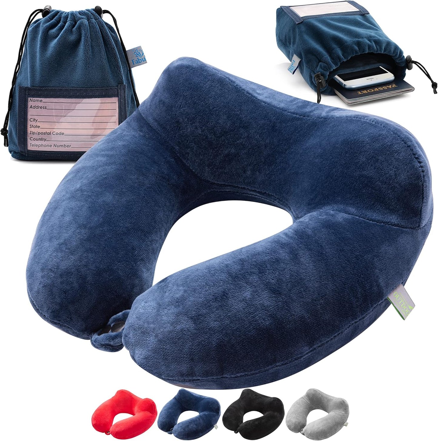 Inflatable Travel Neck Pillow: Extra-Soft, Cushion. For Airplanes, Trains, Cars, Portable Travel Accessory-With Carrying Pouch For cell phone and Passport Etc. (Blue)