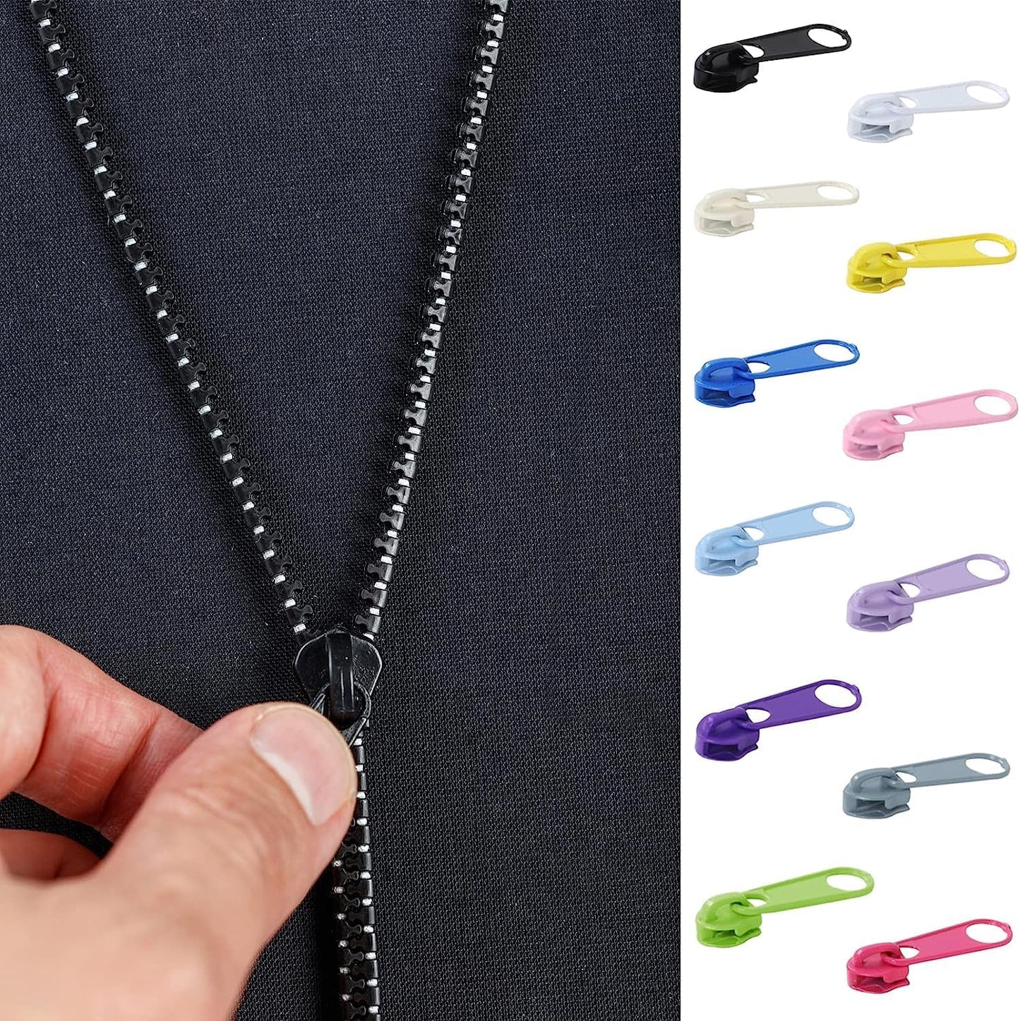 DOITEM 96Pcs Zipper Repair Kit - 3# Zipper Pull Rescue Kit (12 Colors) for Clothing Jackets, Purses, Luggage, Backpacks