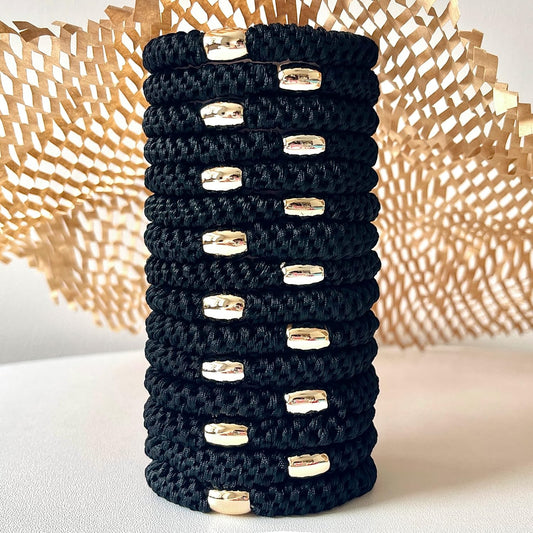 Tanha 15Pcs Hair Tie Bracelet,Hair Ties For Women Men,Ponytail Holders For Thick Hair,Strong Stretchy No Damage No Crease Hair Bands (Black)