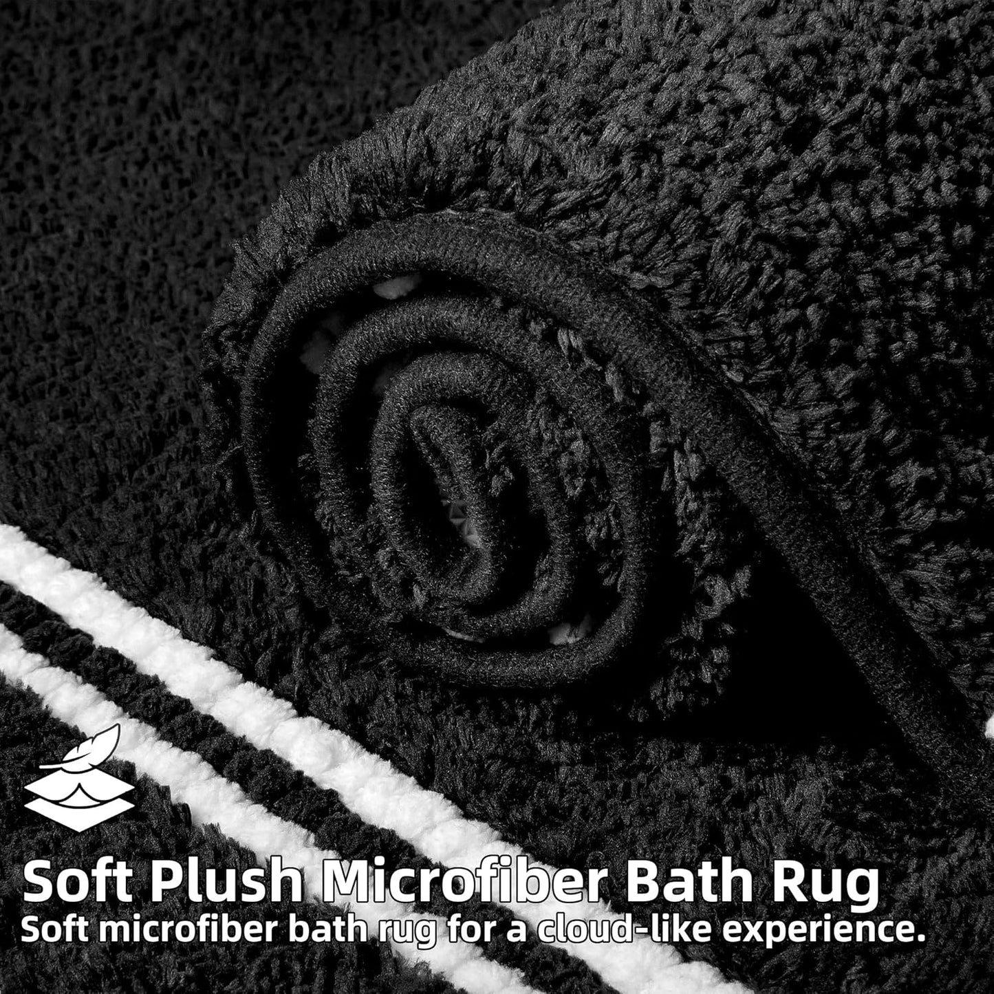 Bathroom Rugs 20x32 Extra Soft Absorbent Bath Mat Chenille Non Slip Shower Mat Rubber Backing Machine Washable Bath Mats for Bathroom Shaggy Black Bath Rugs for Tub, Hallway