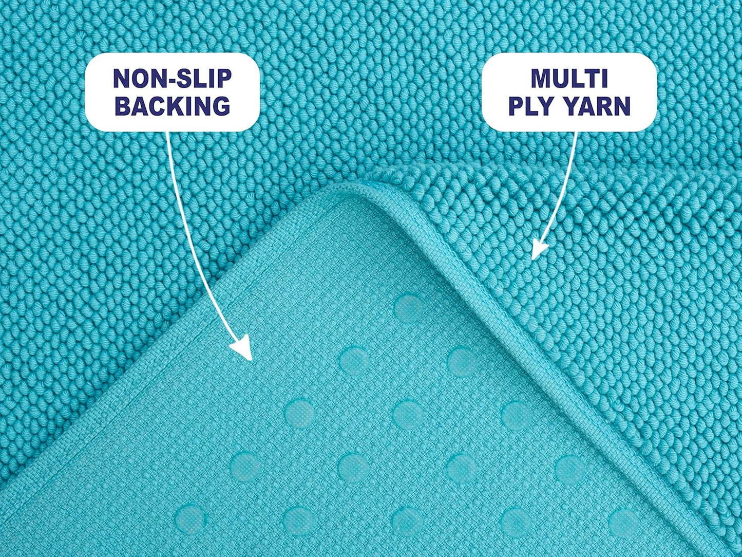 American Soft Linen Bath Rug, 20 in 34 in 100% Cotton Bath Mats Rugs for Bathroom, Slip Reducer Washable Shaggy Form Area Rugs, Turquoise Blue Bath Rug