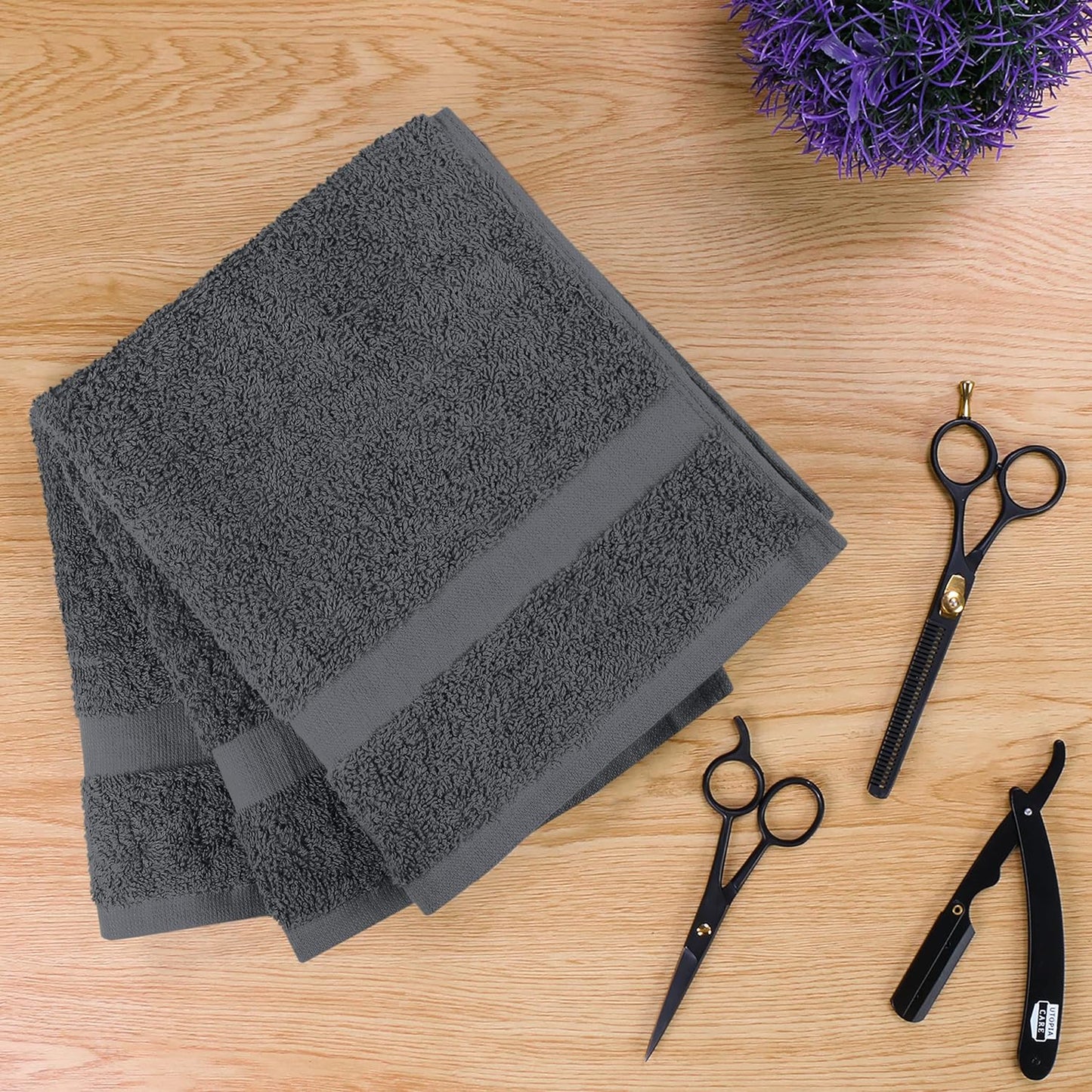 Utopia Towels, Salon Towel, Pack of 24, Not Bleach Proof, 16 by 27 Inches, Highly Absorbent Cotton Towels for Hand, Gym, Beauty, Spa, and Home Hair Care, Grey
