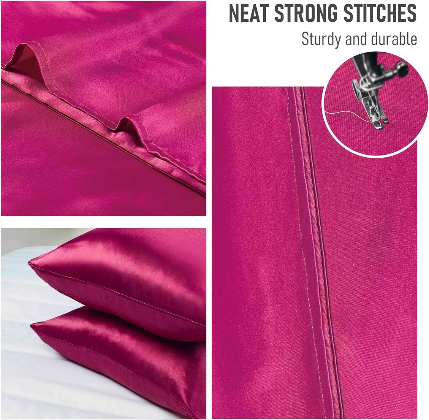 Tyfitb Satin Pillowcase for Hair and Skin, Wine Red Pillowcases Set of 2, Cooling Pillow Cases Queen Size(20×30 Inches), Soft Luxury Satin Pillowcase with Envelope Closure