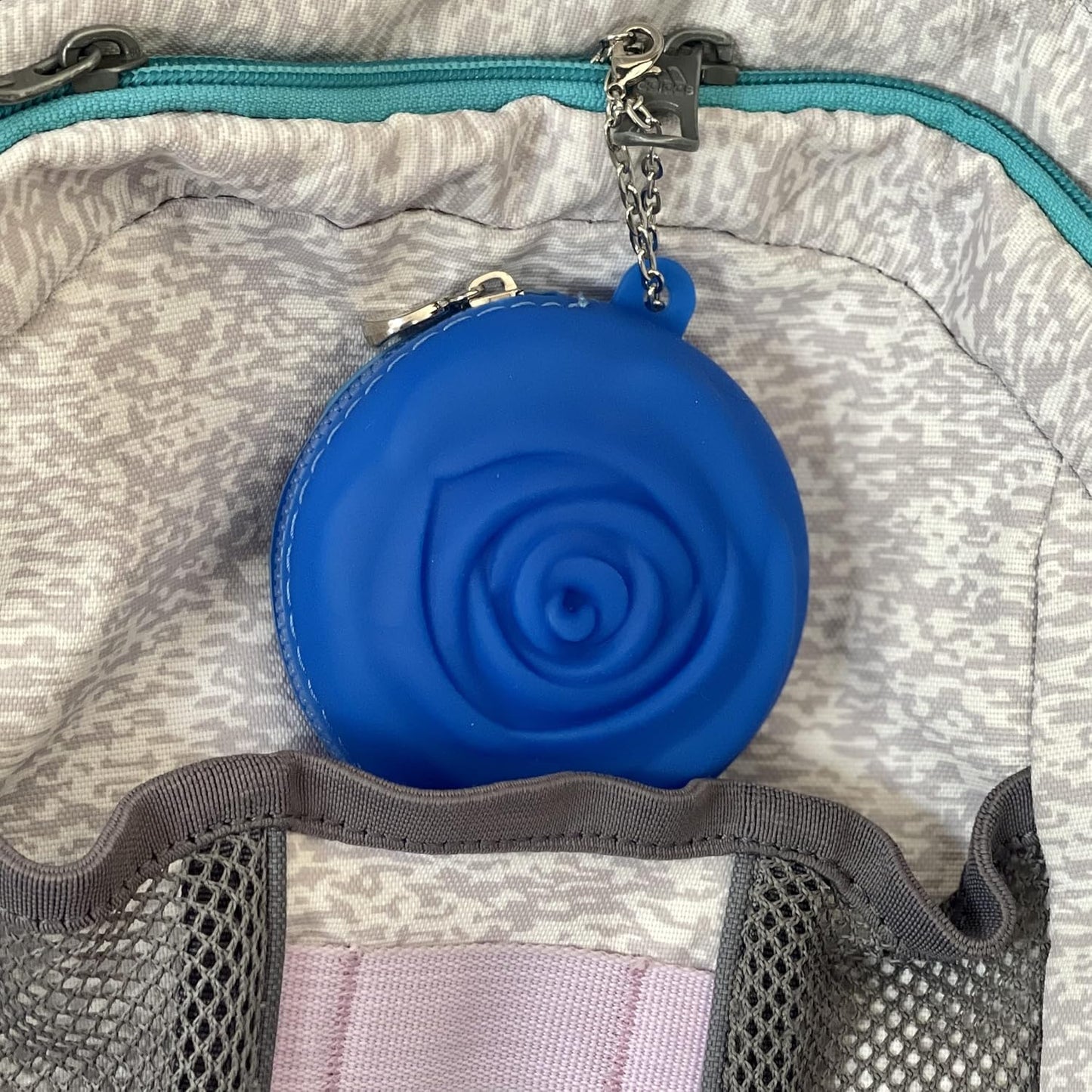 Menstrual Period Cup Case Storage Bag | Rose Design + Silicon Material | Easy to Carry, Clean, and use | Metal Chain Attached | Multi-use for Any Small Items - Blue