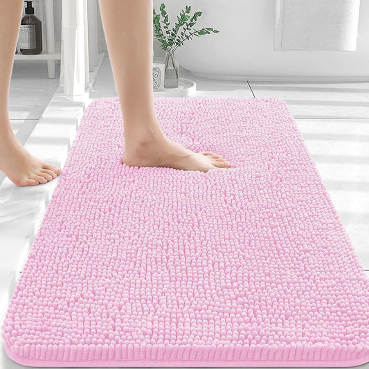 OLANLY Bathroom Rugs 36x24, Extra Soft Absorbent Chenille Bath Rugs, Rubber Backing Quick Dry, Machine Washable Bath Mats for Bathroom Floor, Tub and Shower, Home Decor Accessories, Pink