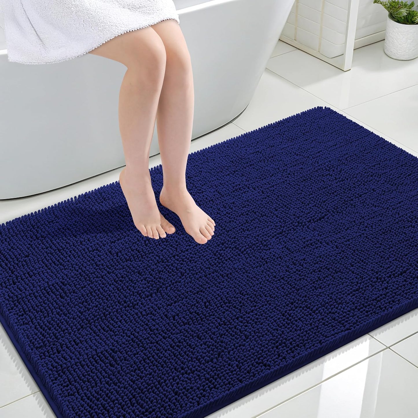 OLANLY Bathroom Rugs 47x32, Extra Soft Absorbent Chenille Bath Rugs, Rubber Backing Quick Dry, Machine Washable Bath Mats for Bathroom Floor, Tub and Shower, Home Decor Accessories, Navy