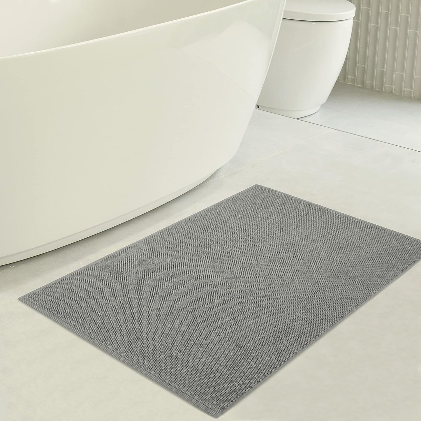 American Soft Linen Bath Rug, 17 in 24 in 100% Cotton Bath Mats Rugs for Bathroom, Slip Reducer Washable Shaggy Form Area Rugs, Light Grey Bath Rug