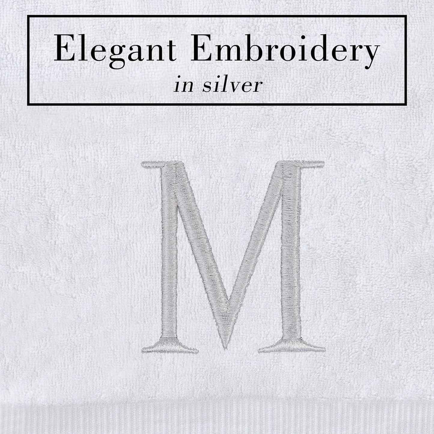 Monogrammed Hand Towels for Bathroom - Luxury Hotel Quality Personalized Initial Decorative Embroidered Bath Towel for Powder Room, Spa - GOTS Organic Certified - Set of 2 Letter M