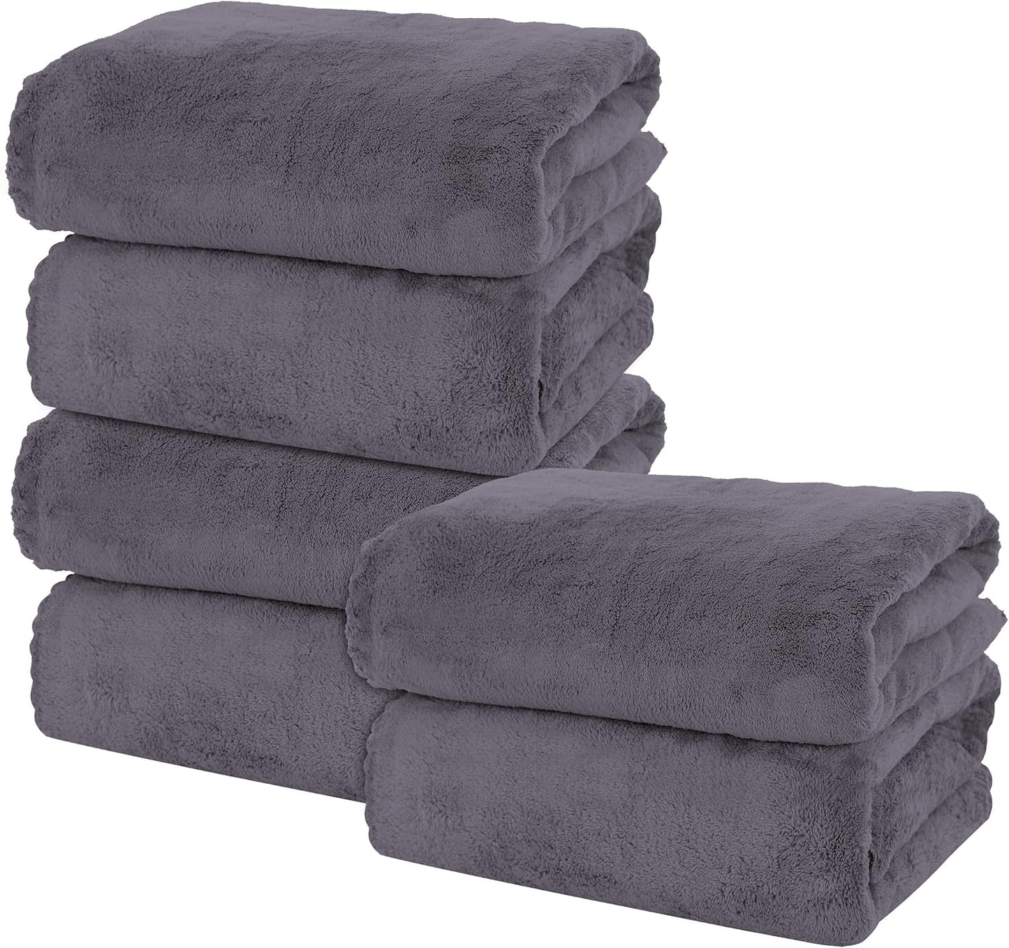 MOONQUEEN 6 Pack Premium Bath Towel Set - Quick Drying - Microfiber Coral Velvet Highly Absorbent Towels - Multipurpose Use as Bath Fitness, Bathroom, Shower, Sports, Yoga Towel (Dark Grey)