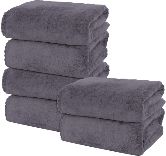 MOONQUEEN 6 Pack Premium Bath Towel Set - Quick Drying - Microfiber Coral Velvet Highly Absorbent Towels - Multipurpose Use as Bath Fitness, Bathroom, Shower, Sports, Yoga Towel (Dark Grey)