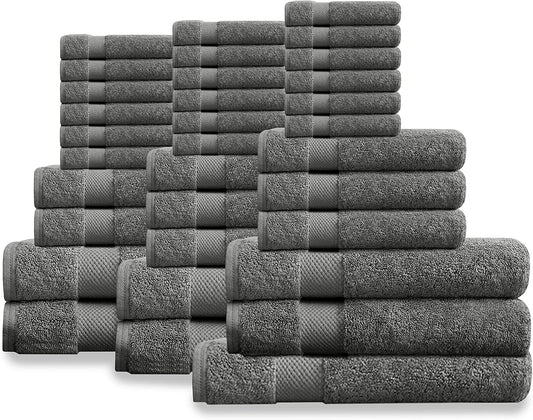 Delara Organic Cotton Luxuriously Plush Bath Towel 33 Piece Set|GOTS & Oeko-TEX Certified|Premium Hotel Quality Towels|Feather Touch Technology|650 GSM Long Staple|Soft, Quick Dry & Ultra-Absorbent