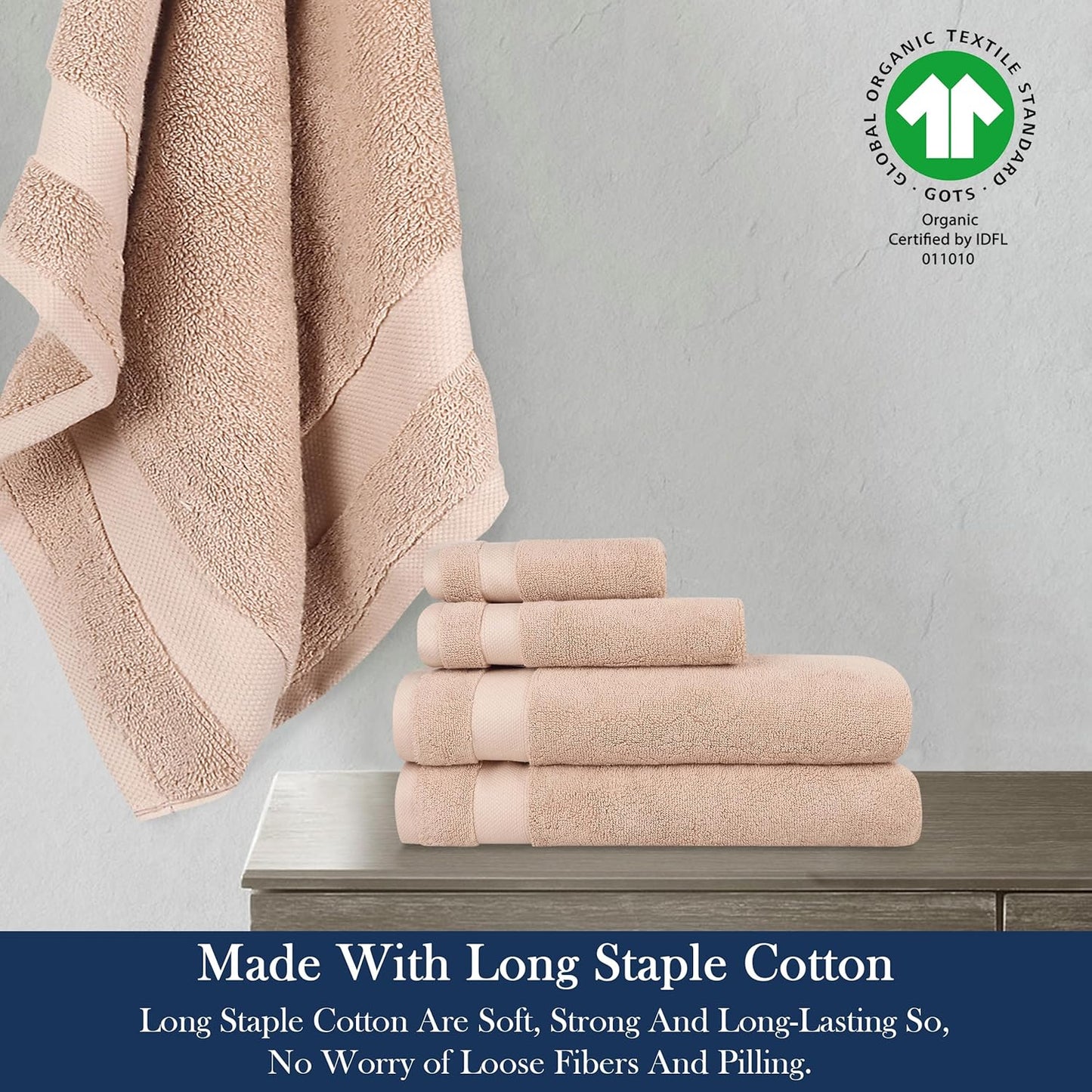 Delara Organic Cotton Luxuriously Plush Bath Towel 10 Piece Set|GOTS & Oeko-TEX Certified|Premium Hotel Quality Towels|Feather Touch Technology|650 GSM Long Staple|Soft, Quick Dry & Ultra-Absorbent