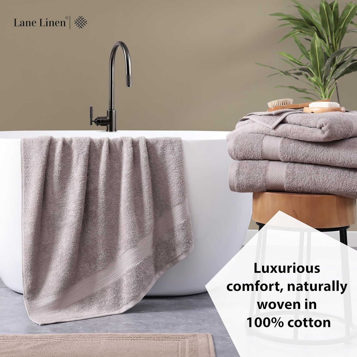 Lane Linen 100% Cotton Bath Towels Set of 4 (28"x54") - Ring Spun Mercerized Cotton Bathroom Towel Set - Quick Dry, Very Soft & Absorbent Large Bath Towels - Mininmal Linting after 3 Washes - Platinum