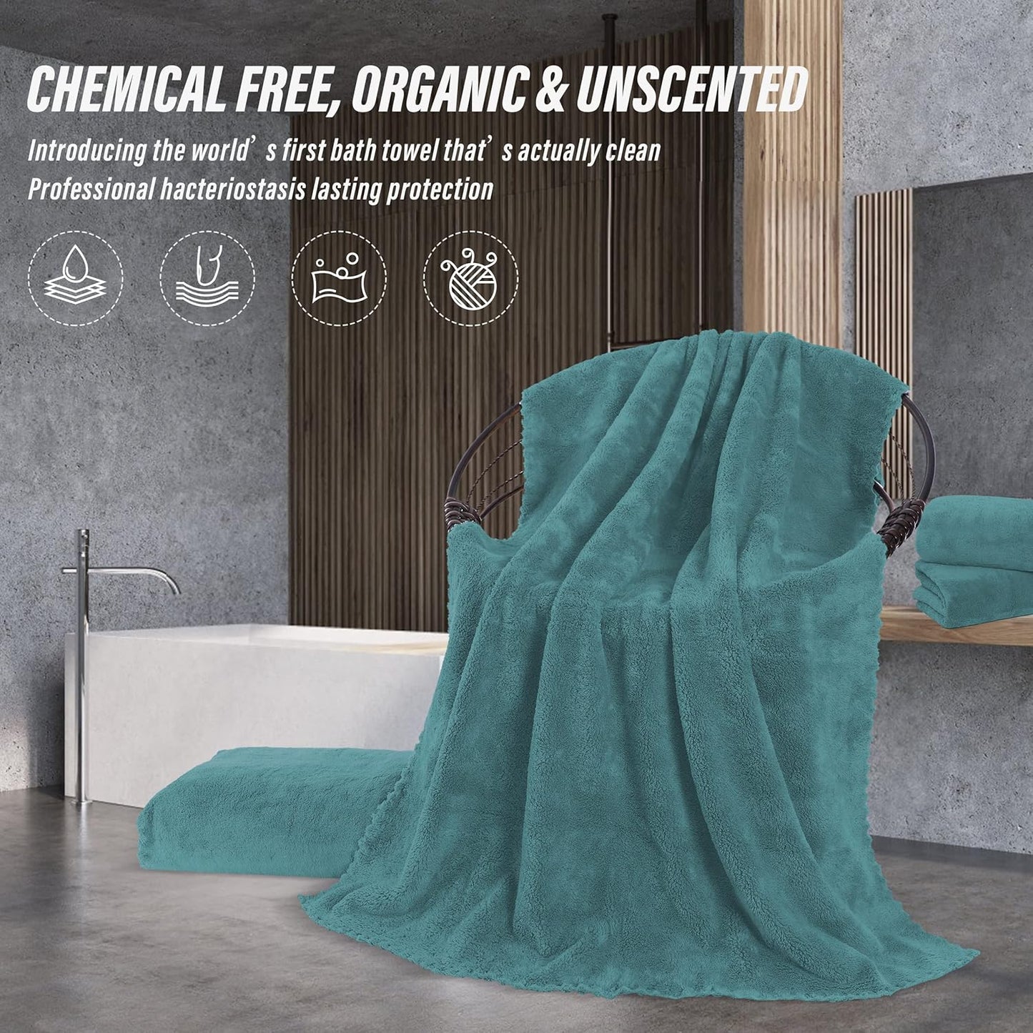 MOONQUEEN 2 Pack Premium Bath Towel Set - Quick Drying - Microfiber Coral Velvet Highly Absorbent Towels - Multipurpose Use as Bath Fitness, Bathroom, Shower, Sports, Yoga Towel (Teal)