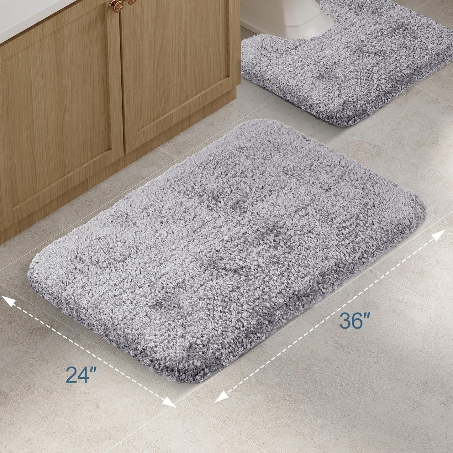 Walensee Large Bathroom Rug (24 x 36, Grey) Extra Soft and Absorbent Shaggy Bath Mat Machine Washable Microfiber Non Slip Luxury Floor Mat