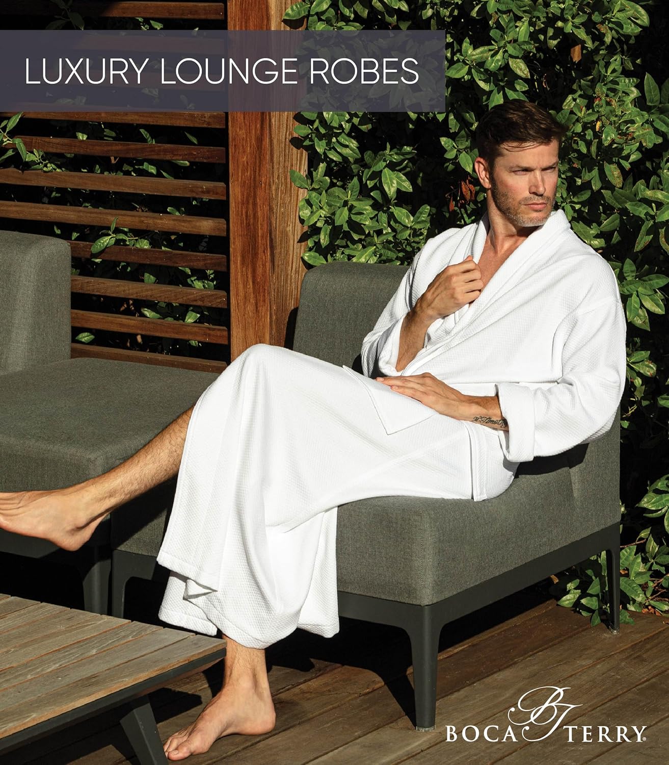 Boca Terry Mens Soft Waffle Knit Robe - Long Spa, Resort & Hotel Bathrobe for Men - Luxury Bath Robe
