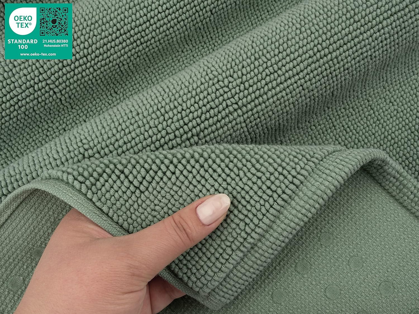 American Soft Linen Bath Rug, 20 in 34 in 100% Cotton Bath Mats Rugs for Bathroom, Slip Reducer Washable Shaggy Form Area Rugs, Sage Green Bath Rug