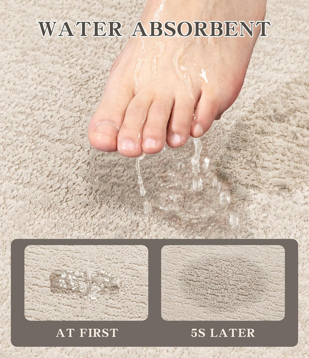 chakme Bathroom Rug Sets 5 Piece, Ultra Thin Bath Mat Quick Dry Bath Mat, Absorbent Bath Mats for Bathroom Non Slip Machine Washable, (Light Beige)