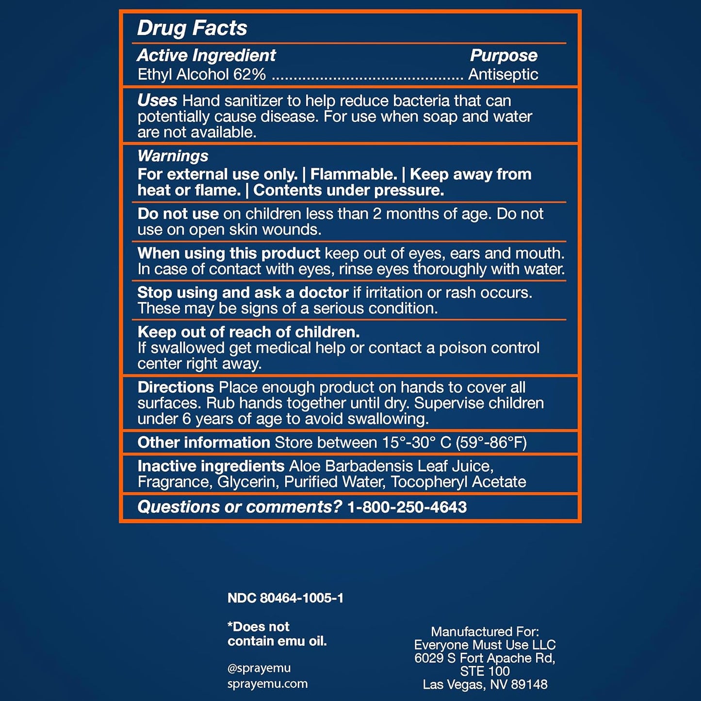 EMU (EVERYONE MUST USE) Hand Sanitizer pocket spray, Travel size 2.2oz. Cleanses Your Hands, Hydrating. Hand soap bulk. 24-hour disinfectant sanitizing. Made in USA (Orange Blossom_3)