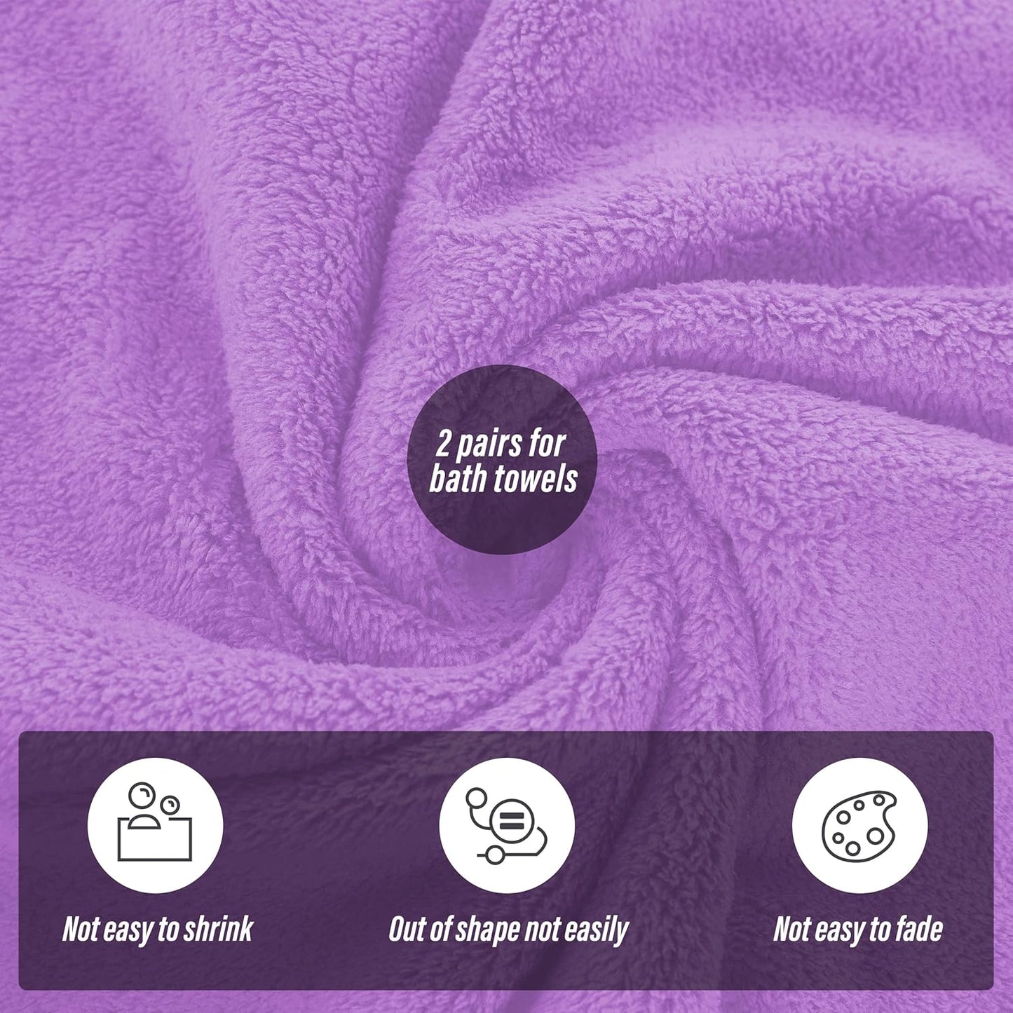 MOONQUEEN 2 Pack Premium Bath Towel Set - Quick Drying - Microfiber Coral Velvet Highly Absorbent Towels - Multipurpose Use as Bath Fitness, Bathroom, Shower, Sports, Yoga Towel (Purple)