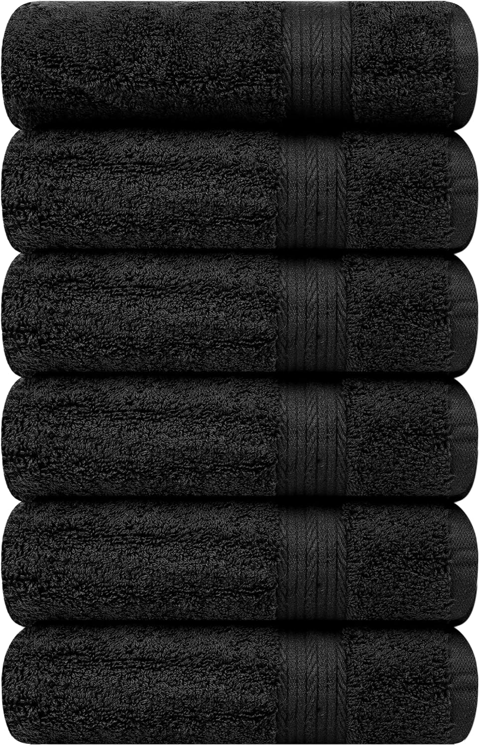 Ample Decor Hand Towels for Bathroom 18 X 28 Inch 600 GSM 100% Cotton, Soft Absorbent - 6 Pcs Black