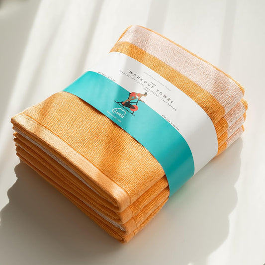 Luzia Striped Workout Towel for Sweat (Pack of 4) - Premium Quality 100% Turkish Cotton - Lightweight and Super Absorbent for Exercise, Sports, Workout, Fitness, Gym, Yoga, Running (Orange)