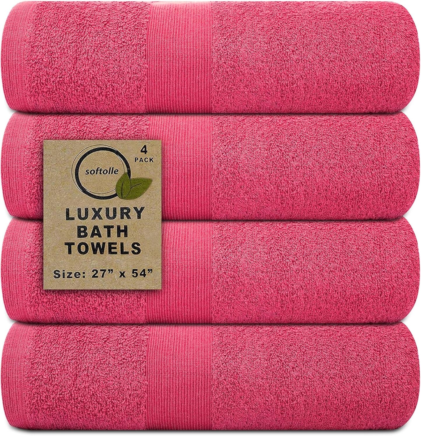 Softolle Luxury Bath Towels Set of 4 (27” x 54”) | Towels for Bathroom | Super Soft | Highly Absorbent Towels for Home, Spa, Gym (Raspberry)