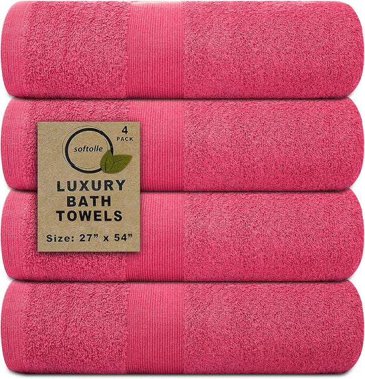 Softolle Luxury Bath Towels Set of 4 (27” x 54”) | Towels for Bathroom | Super Soft | Highly Absorbent Towels for Home, Spa, Gym (Raspberry)