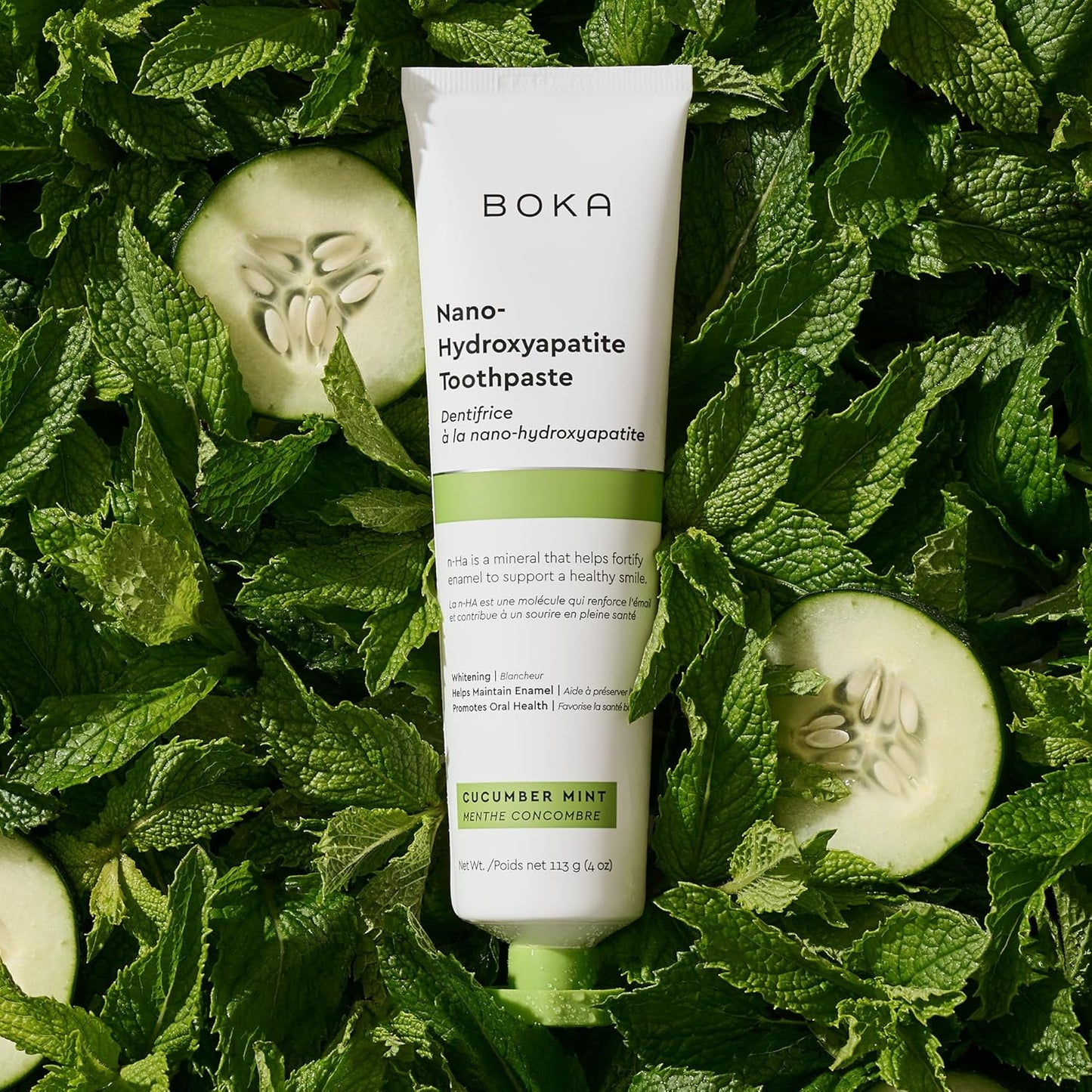 Boka Fluoride Free Toothpaste, Nano Hydroxyapatite Toothpaste, Appropriate for Sensitive Teeth - for Adult, Kids Oral Care - Cucumber Mint Flavor, 4 Fl Oz 1Pk US Manufactured