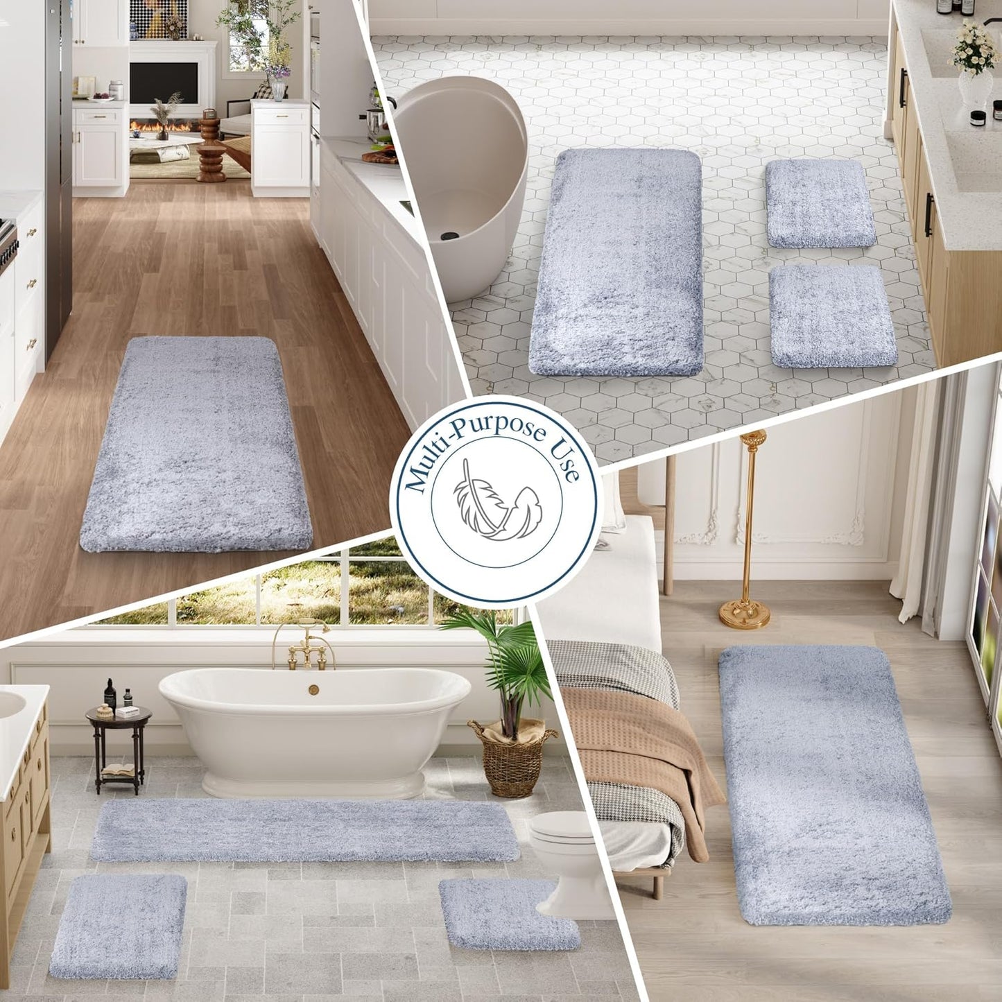 Walensee Large Bathroom Rug (24 x 48, Growing Blue) Extra Soft and Absorbent Shaggy Bath Mat Machine Washable Microfiber Non Slip Luxury Floor Mat