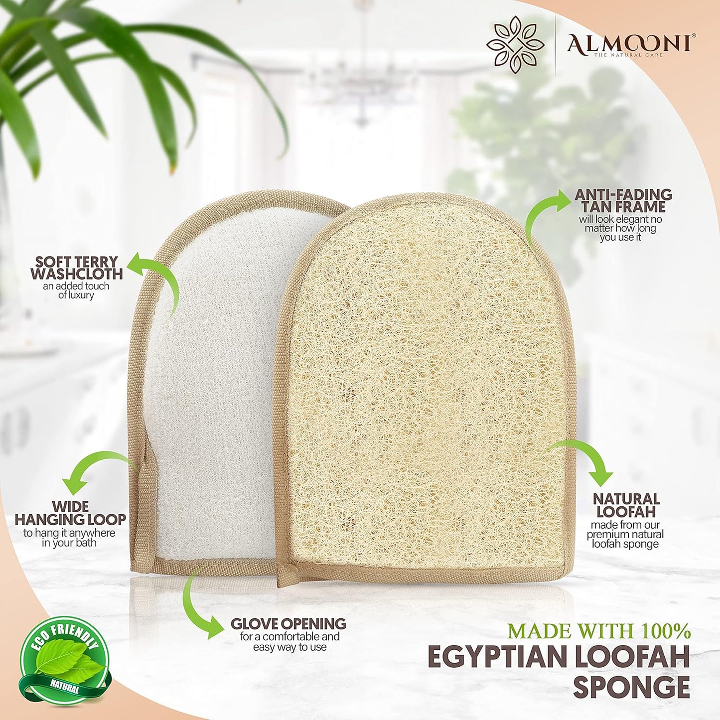 Premium Exfoliating Loofah Glove Pad Body Scrubber. Our Mitt Gloves are Made of Natural Egyptian Shower Loufa Sponge That Gets You Clean, Not Just Spreading Soap (2 Pack)