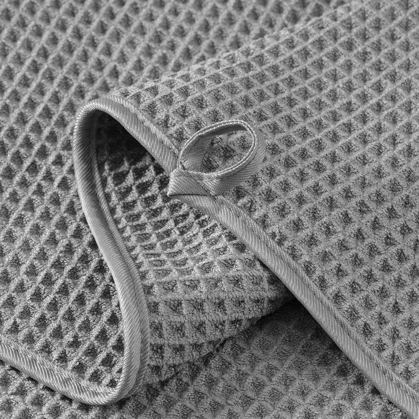 New Microfiber Waffle Bath Towels, 2 Pieces, Oversized, Soft, Absorbent, Fast Drying, Lint Free (Gray+White)