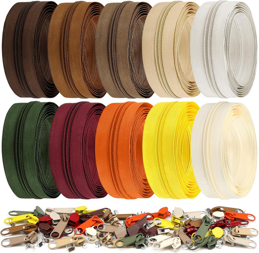 DOITEM 22.2 Yards/ 20 m 10 Pcs Assorted Colors #5 Nylon Coil Zippers, Sewing Zippers Endless Zips with 40 Pieces Zipper Sliders for DIY Sewing Tailor Craft Supplies