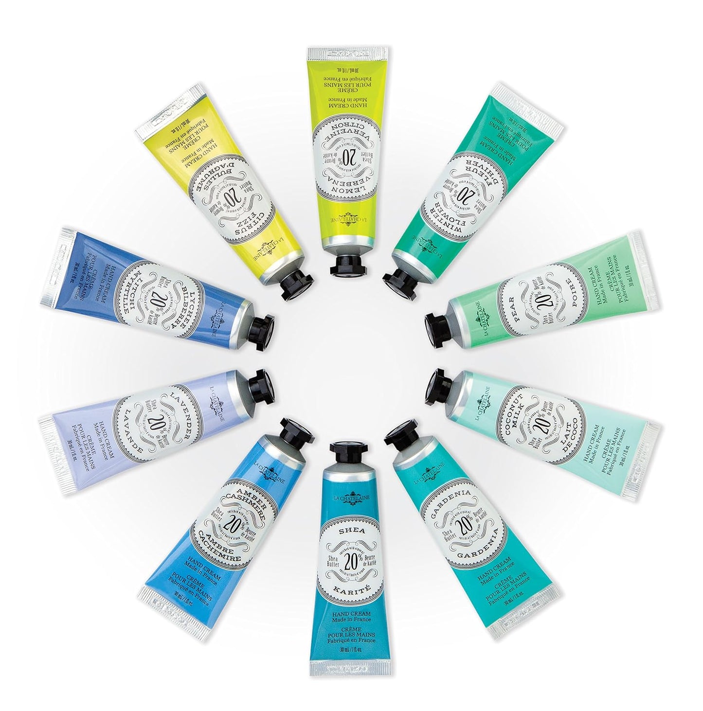 La Chatelaine 20% Shea Butter Hand Cream Travel Size, Organic Argan Oil, Moisturizing, Nourishing, Repairing, Extra-Rich Hand Lotion, Made in France, Paraben Free, 1 oz / 30ml (White Grapefruit)