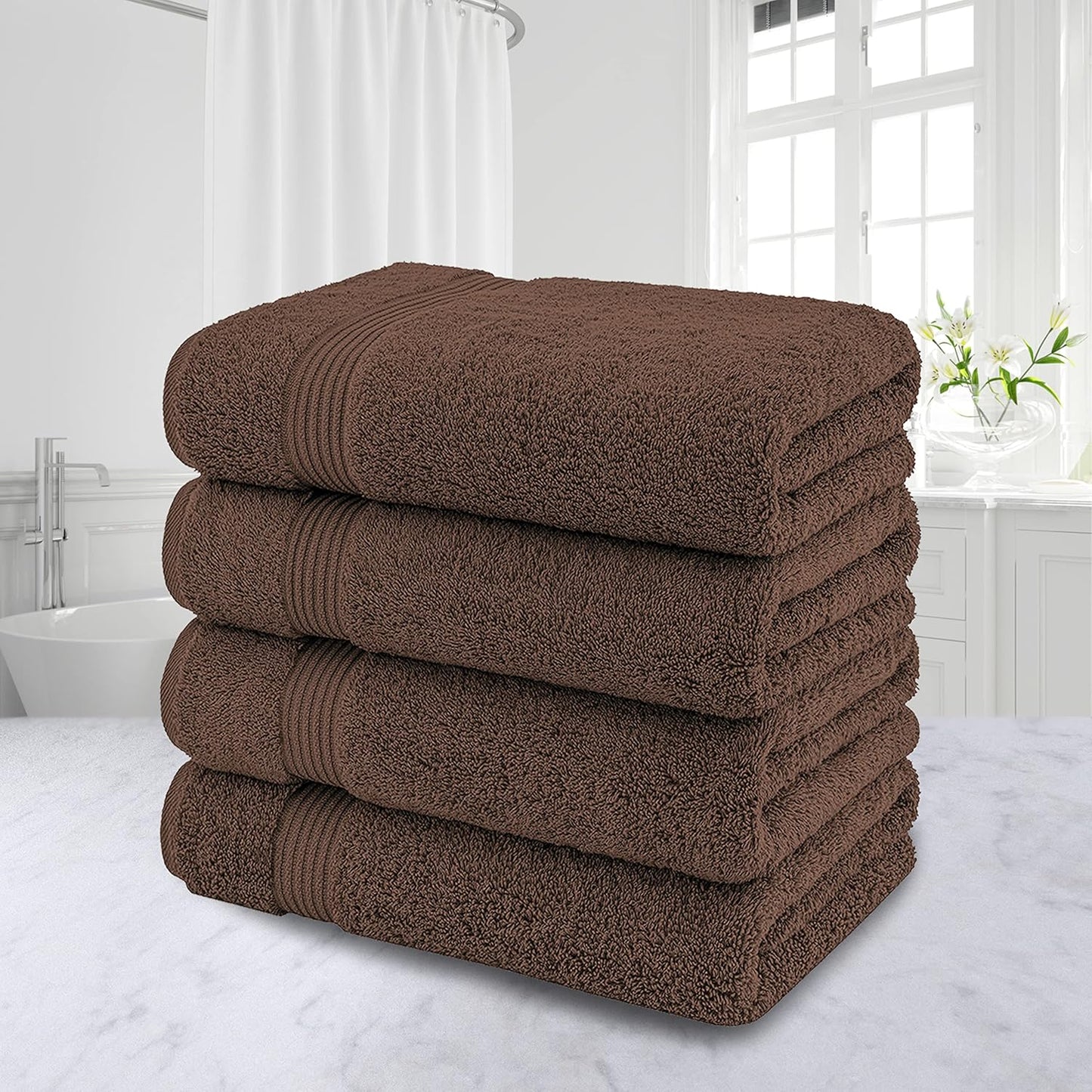 American Veteran Towel, 100% Cotton Turkish Bath Towels for Bathroom 4 Pack, 27x54 Extra Large Premium Soft Drying Bathroom Towels, Brown