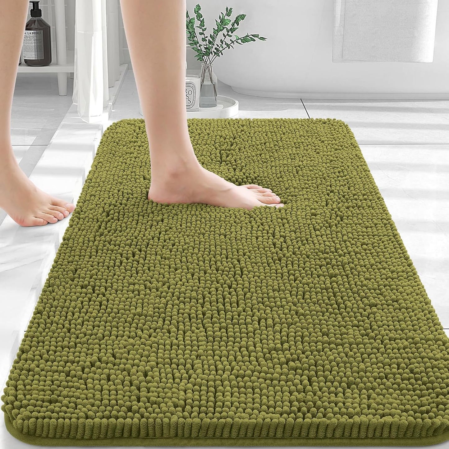 OLANLY Bathroom Rugs 30x20, Extra Soft Absorbent Chenille Bath Rugs, Rubber Backing Quick Dry, Machine Washable Bath Mats for Bathroom Floor, Tub and Shower, Home Decor Accessories, Willow Green