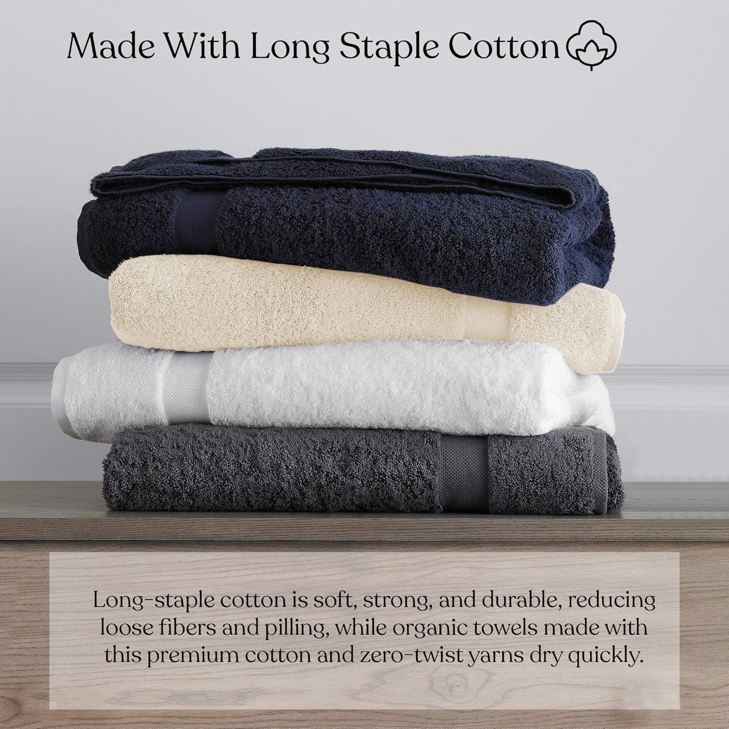 Delara 100% Organic Cotton Towels 650 GSM Plush Feather Touch Quick Dry Towel, 6-Piece Towel Set GOTS Certified, Oeko-Tex Green Certified, 1 Bath Towel, 1 Bath Sheet, 2 Hand Towels & 2 Wash Cloths