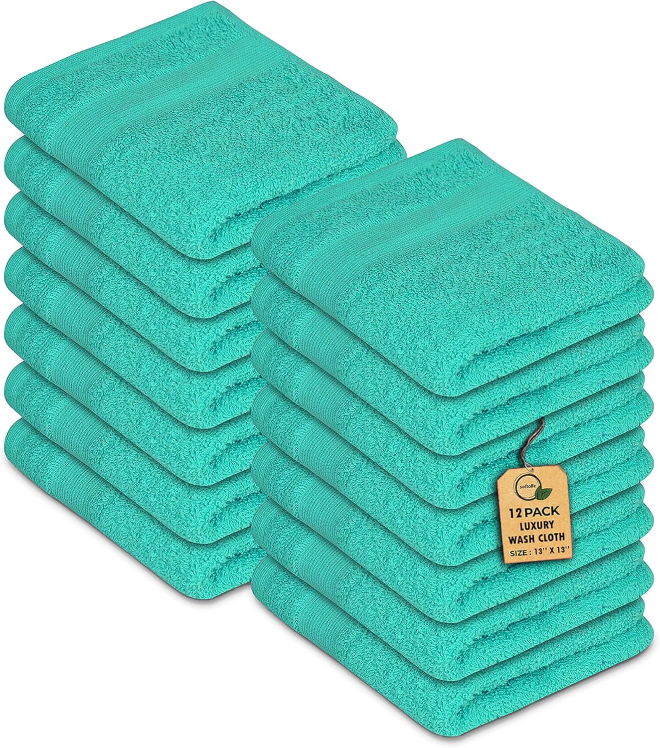 Premium Wash Cloths Pack of 12 (13" x 13") 100% Ring Spun Cotton | Luxury Washcloths | Ultra Soft Face Towels | Highly Absorbent Wash Cloths for face (Turquoise)