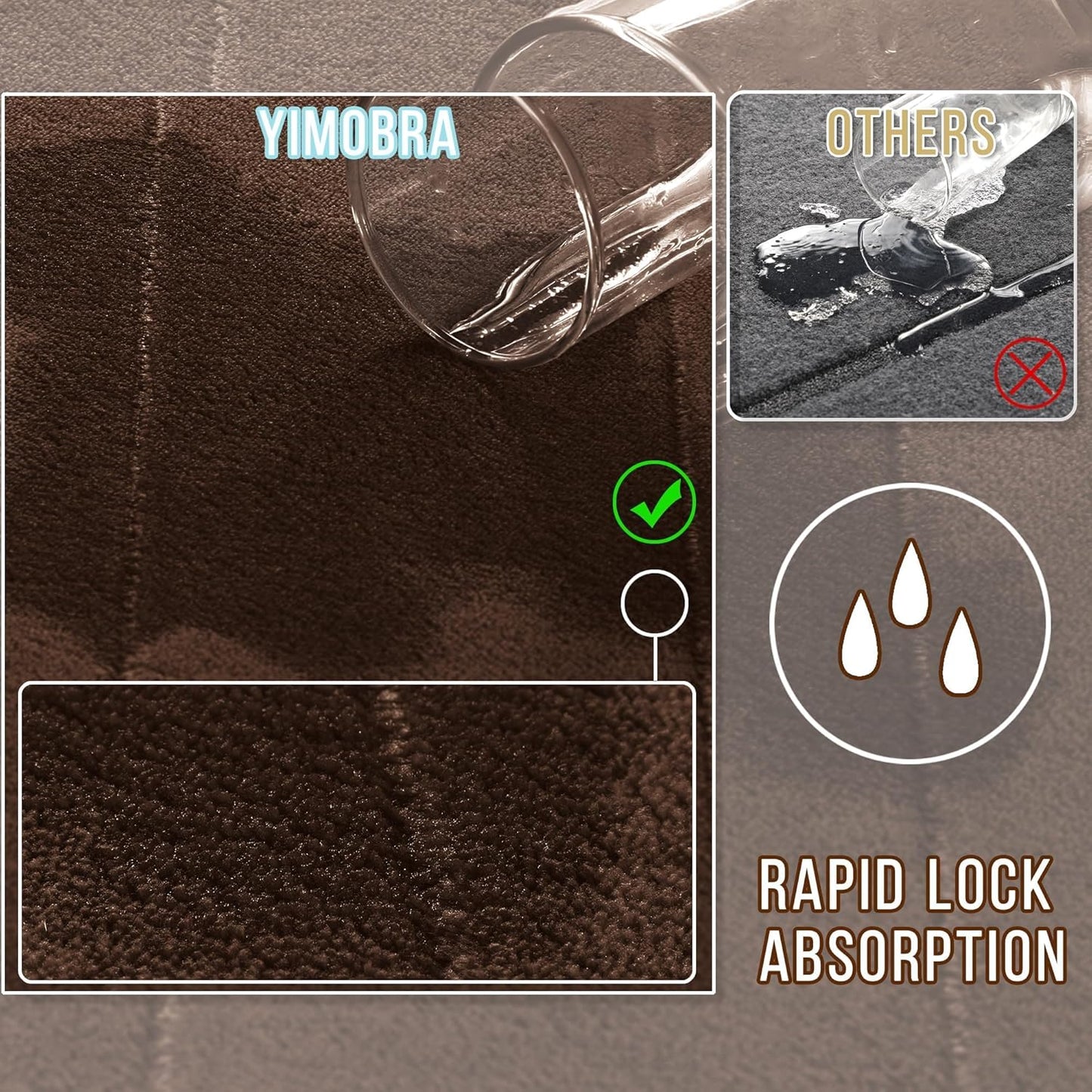 Yimobra Long Bath Mat 44"x24", Super Soft Quick Dry Memory Foam Bathroom Rug, Water Absorbent, Non Slip Backing Machine Washable for Tub Shower, Thick Comfort Support, Brown