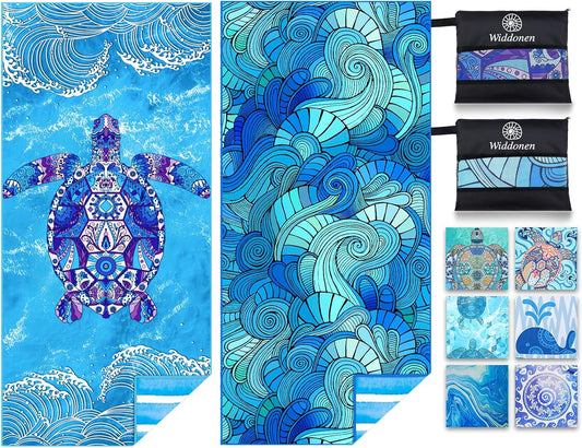 2 Pack Microfiber Lightweight Beach Towel Sand Free Quick Dry Absorbent Thin Compact Towels for Swimming Pool Camping Beach Accessories Large Easy Pack Travel Things for Vacation Essentials Gift