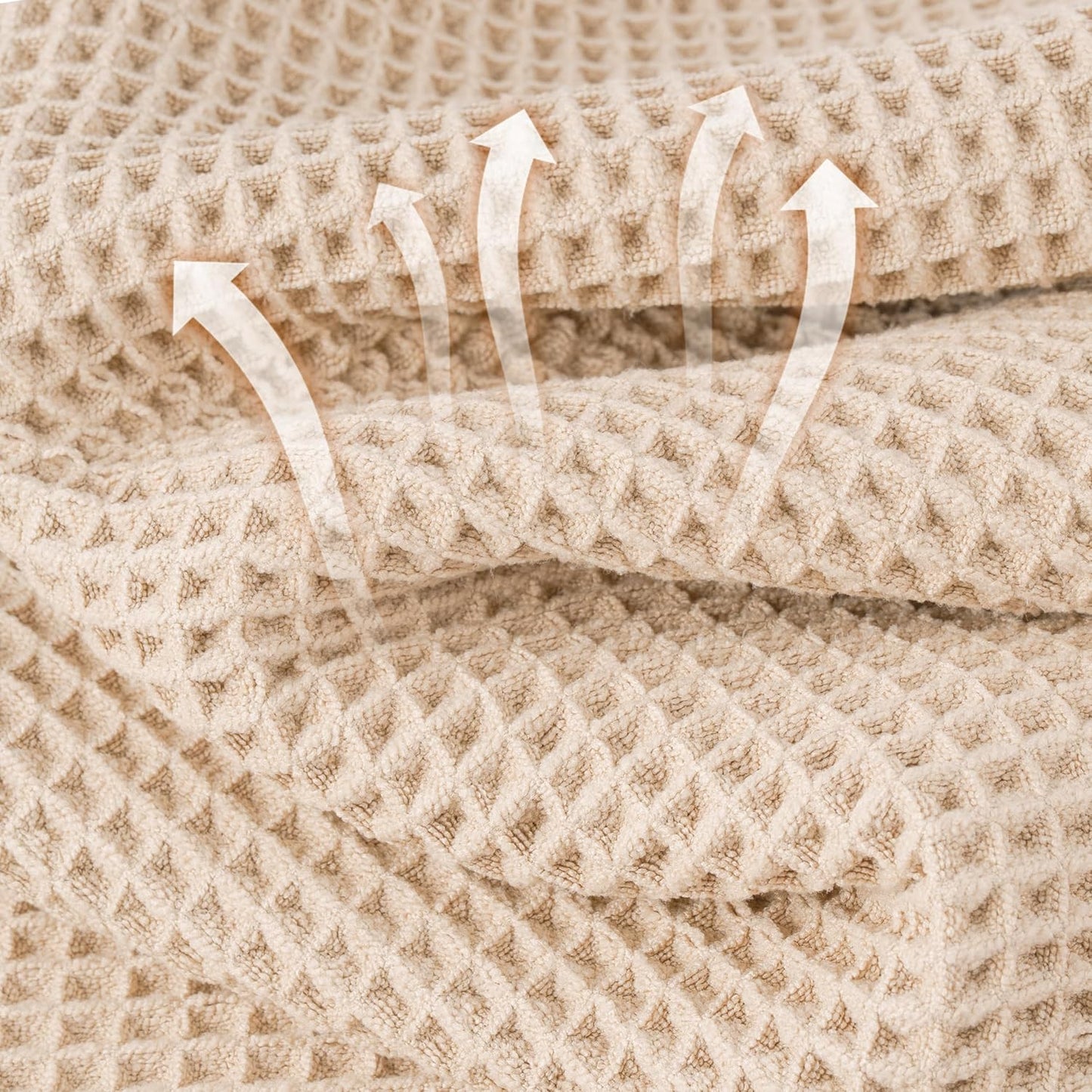 New Microfiber Waffle Bath Towels, 2 Pieces, Oversized, Soft, Absorbent, Fast Drying, Lint Free (Champagne)
