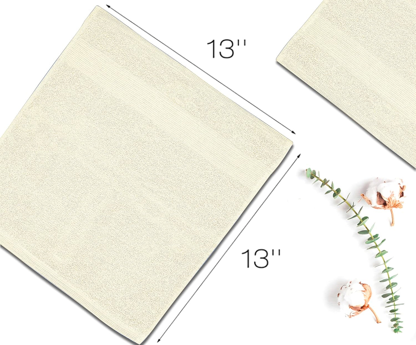 Premium Wash Cloths Pack of 12 (13" x 13") 100% Ring Spun Cotton | Luxury Washcloths | Ultra Soft Face Towels | Highly Absorbent Wash Cloths for face (Cream)