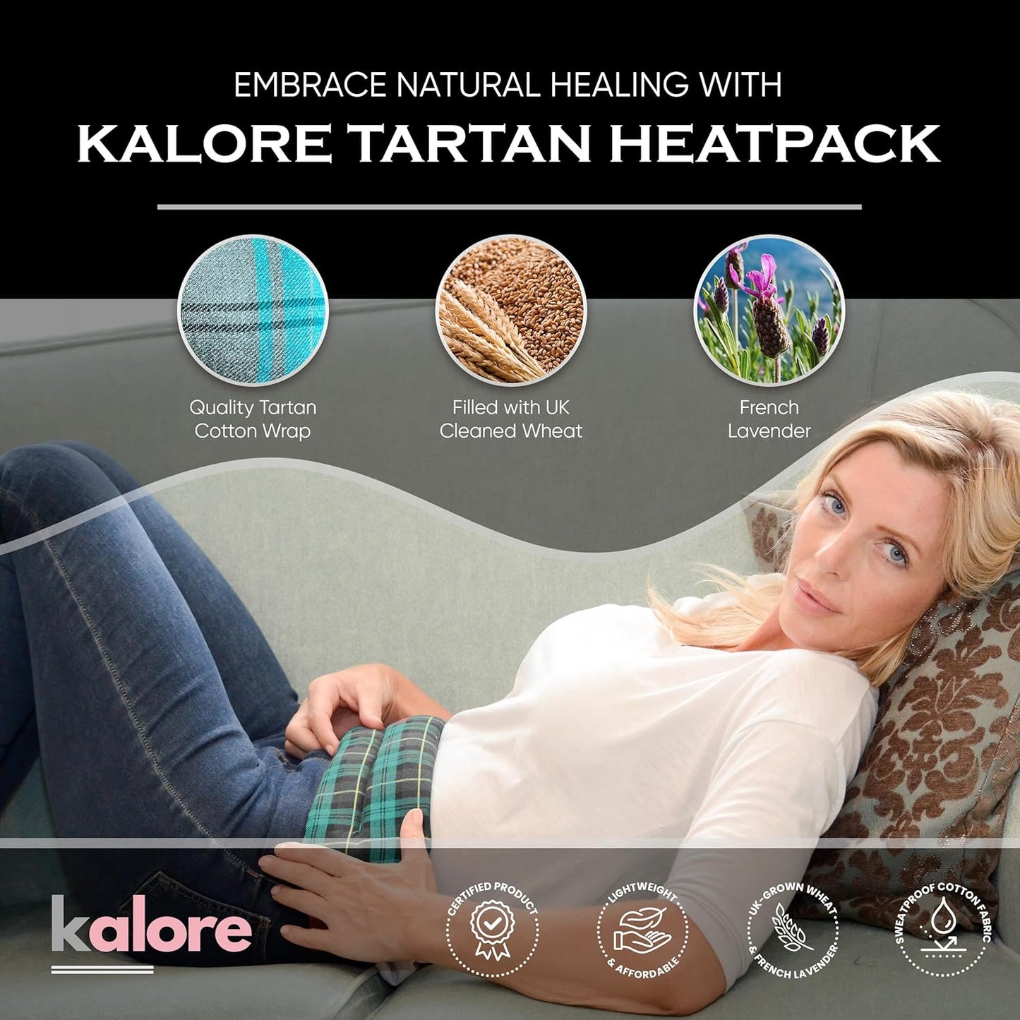 Microwavable Heating Pads for Winter Warmth, Back, Stomach & Head Comfort – Kalore Cotton Tartan Neck Wrap – Even Heat Distribution Hot Compress Bag – Wheat Heat Pad XL – Lavender Scent – Turquoise