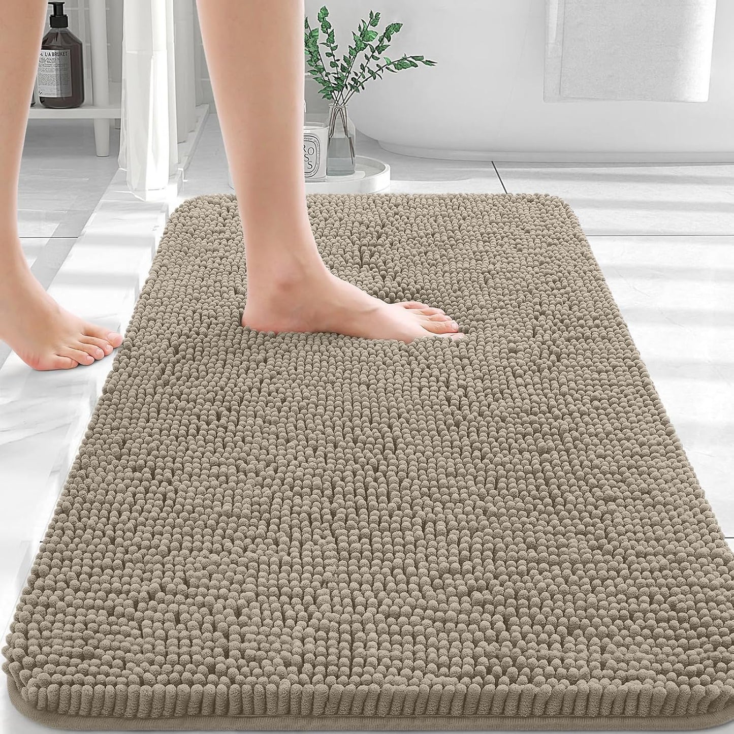 OLANLY Bathroom Rugs 30x20, Extra Soft Absorbent Chenille Bath Rugs, Rubber Backing Quick Dry, Machine Washable Bath Mats for Bathroom Floor, Tub and Shower, Home Decor Accessories, Warm Taupe