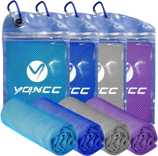 YQXCC Cooling Towels | 4 Pack 47"x12" | Ice Cool for Neck | Microfiber Soft Breathable Chilly | for Yoga, Sports, Golf, Gym, Camping, Running, Fitness, Workout & More Activities