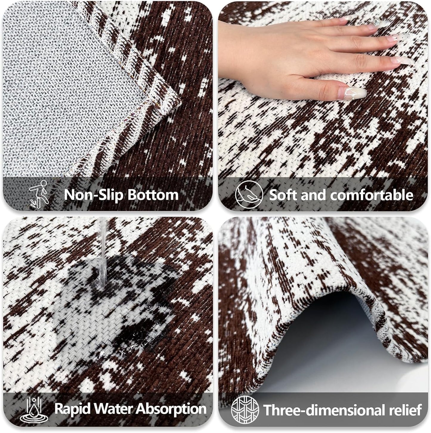 HDFK Graffiti Bath Mat | Non Slip Water Absorbent Quick Dry Woven Floor Mats | Thin Machine Washable Modern Shower Rug | Low Pile Profile Fit Under Door Vanity Room Bathroom Rugs | 30x20 Inch Brown