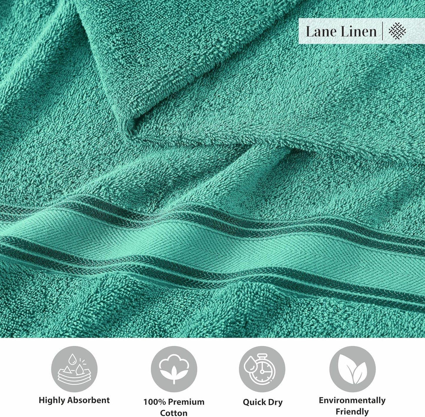 LANE LINEN Luxury Bath Towels Set - 3 Piece Set, 100% Cotton Bathroom Towels, Zero Twist, Quick Shower Towels, Absorbent Towel, Super Soft, 1 Bath Towel, 1 Hand Towel, 1 Wash Cloths - Teal