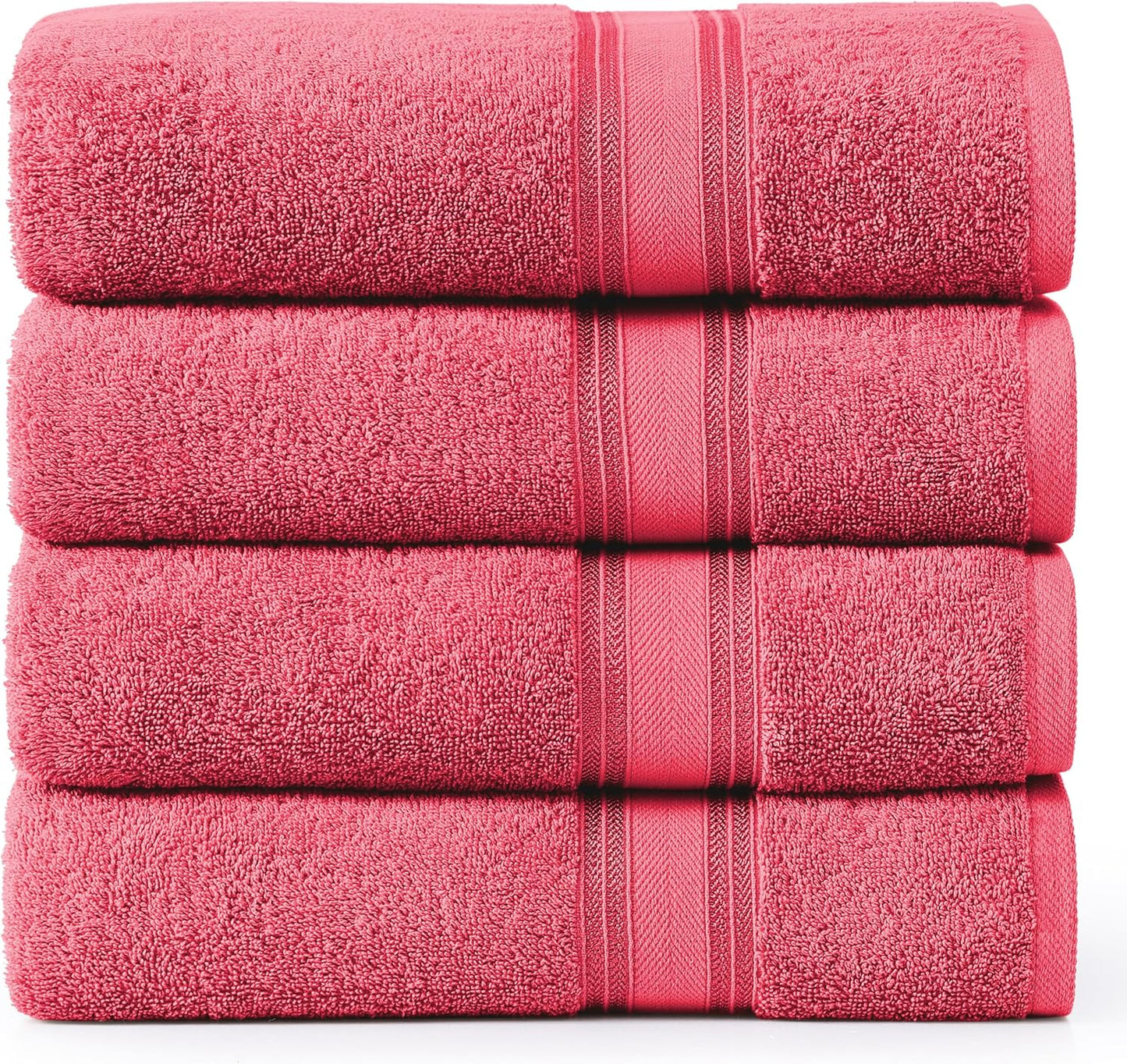 Lane Linen 100% Cotton Large Bath Towels Set of 4 (28"x54") - Zero Twist, Mercerized Cotton Bathroom Towel Sets - Quick Dry, Soft & Absorbent Large Towels Set - Dorm Essentials for Girls - Honeysuckle