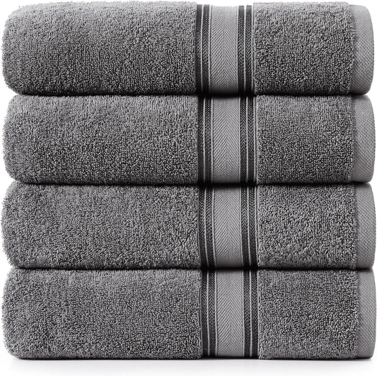 LANE LINEN 100% Cotton 4 Pack Bath Towels Set (30"x60") - Zero Twist, Large Cotton Towels for Bathroom - Quick Dry, Soft & Absorbent Bath Towel Set - Remains Soft After Multiple Washes - Cool Grey